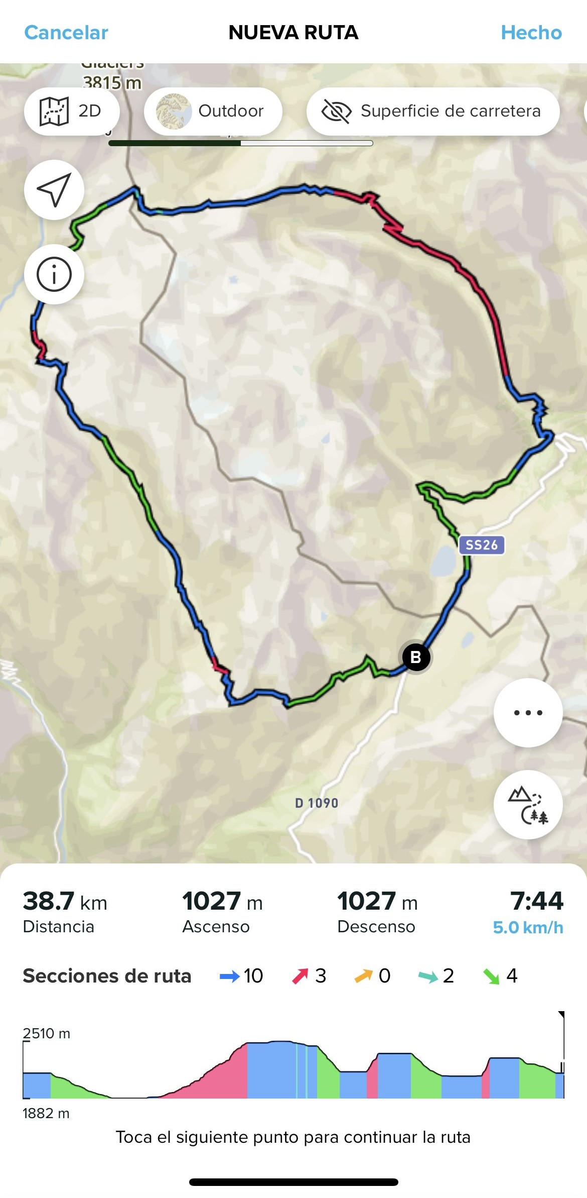 app con secciones de ruta