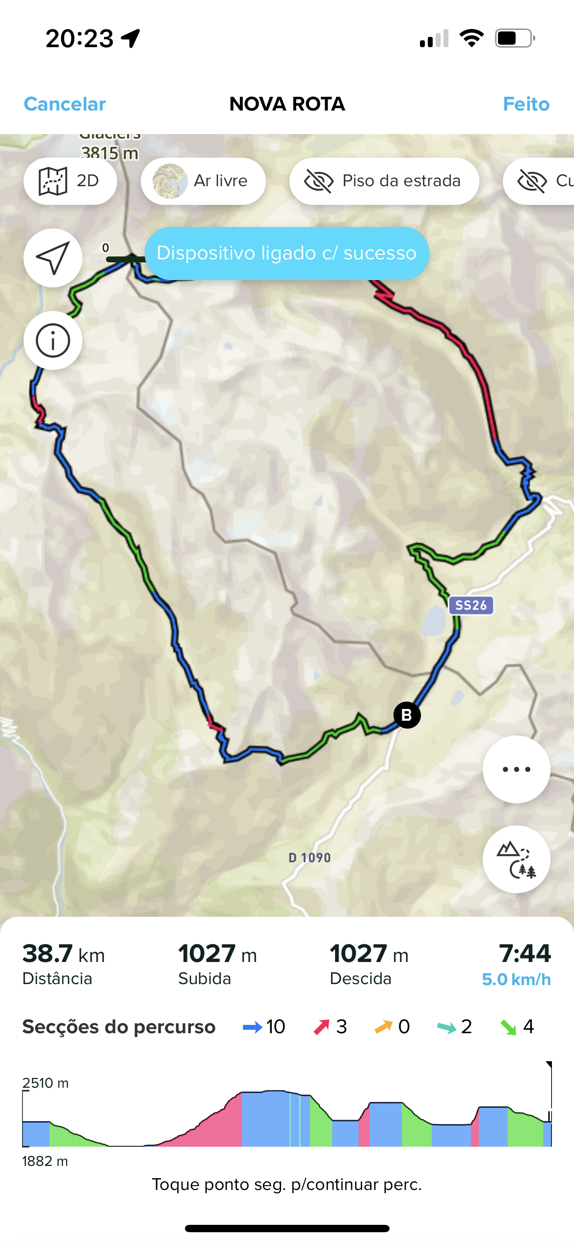 aplicação secções do percurso