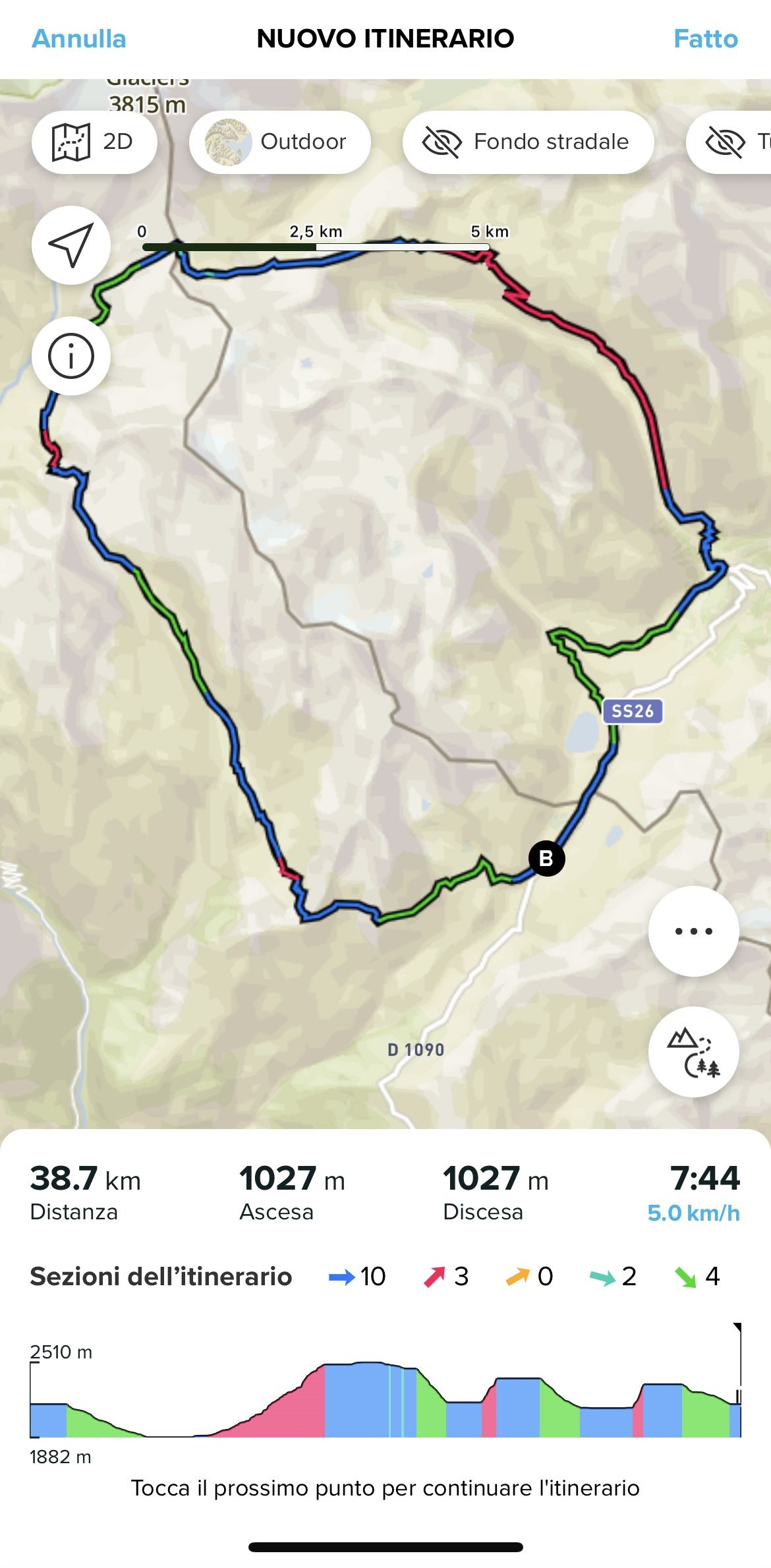 app sezioni dell’itinerario