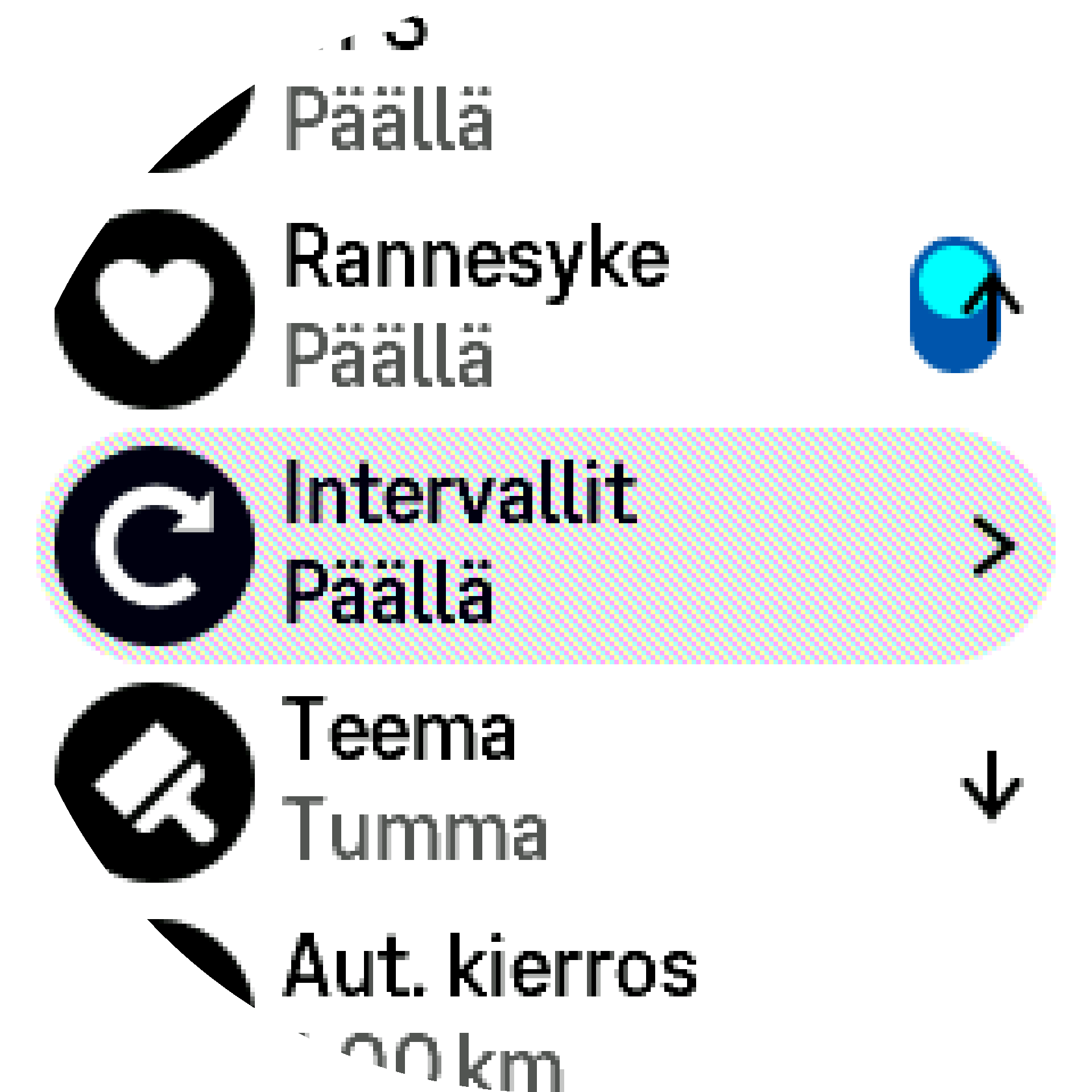 Intervalliharjoituksen asetukset S9PP