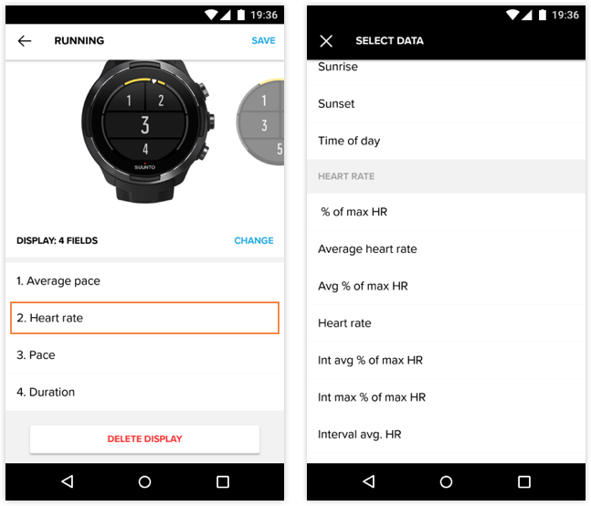 Suunto 앱(Android용)에서 사용자 정의 스포츠 모드의 데이터 필드 사용자 정의하기 Suunto 앱(Android용)에서 사용자 정의 스포츠 모드의 데이터 필드 사용자 정의하기