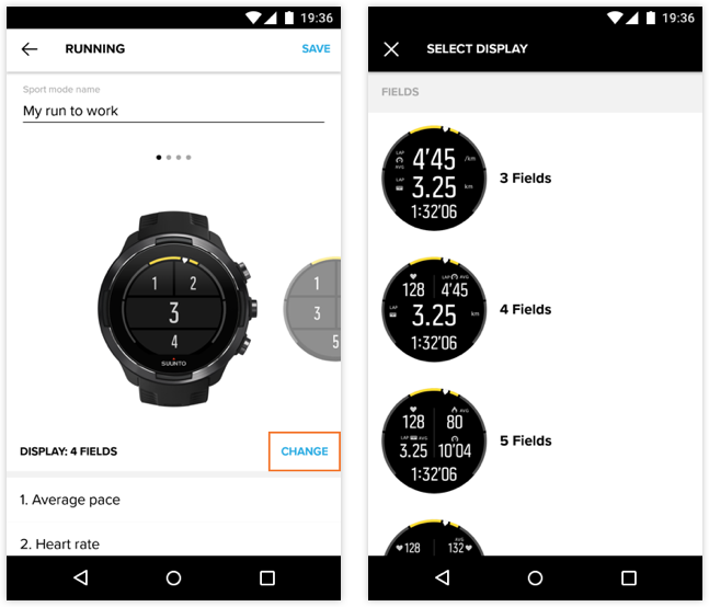 Suunto 앱(Android용)에서 단일 디스플레이의 레이아웃과 데이터 개인화하기 Suunto 앱(Android용)에서 단일 디스플레이의 레이아웃과 데이터 개인화하기