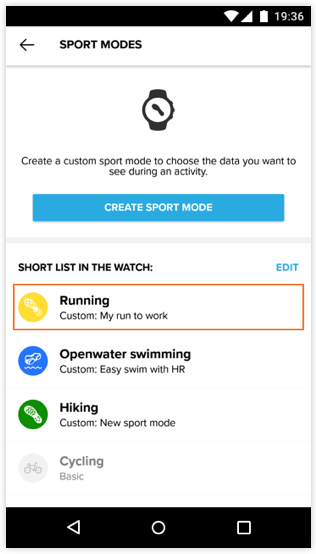 Suunto 앱(Android용)에서 사용자 정의 스포츠 모드 편집하기 Suunto 앱(Android용)에서 사용자 정의 스포츠 모드 편집하기