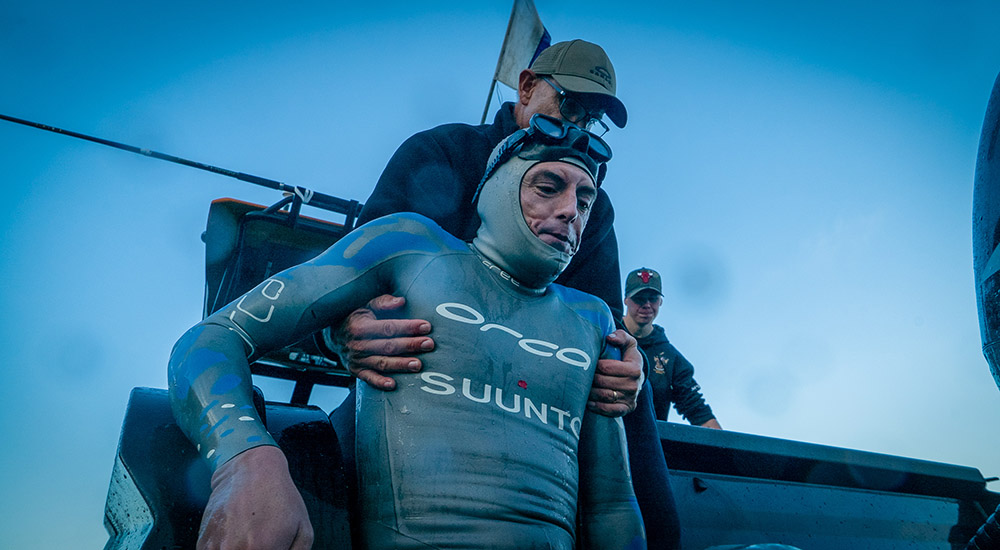 "I was getting leg cramps, cold, blisters, the usual stuff. But I still feel like I got off lightly; there were so many things that could have gone wrong, and if any one did I probably wouldn’t have made it. I’m feeling a lot of relief and jubilation to have made it.” – William Trubridge "I was getting leg cramps, cold, blisters, the usual stuff. But I still feel like I got off lightly; there were so many things that could have gone wrong, and if any one did I probably wouldn’t have made it. I’m feeling a lot of relief and jubilation to have made it.” – William Trubridge